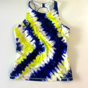 Athleta 36d/dd workout tank top yellow blue lined with underwire no pads